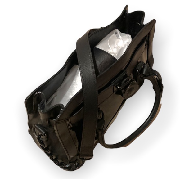 Michael Kors East West Hamilton Frame Black Patent Leather Satchel - Picture 6 of 9